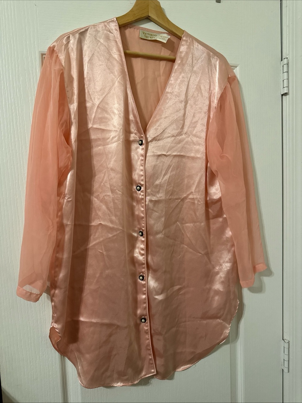 Victoria's Secret Gold Label Silky  Shirt  Nightgown P/S Damask Pink Pearl Bb